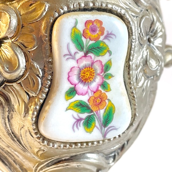 Vintage Spelter French Style Urn/Ewer with Porcelain Floral Medallion - Picture 3 of 14